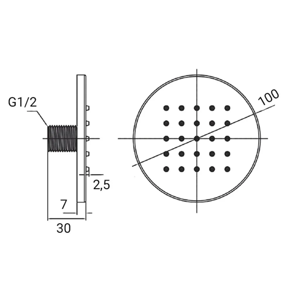 Wall-mounted body jet showerhead 100mm doffe nickel brass