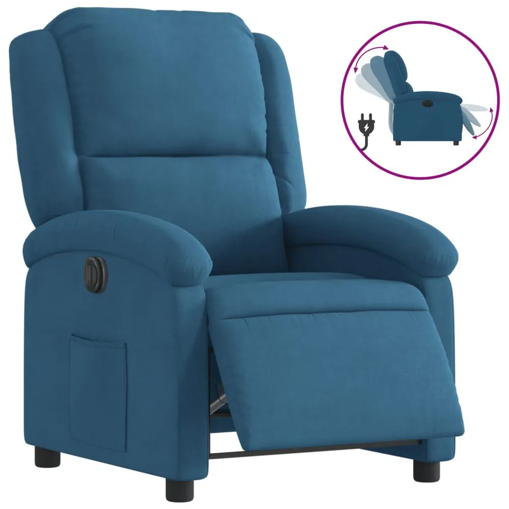 Fauteuil elektrisch verstelbaar fluweel blauw Accu aangedreven