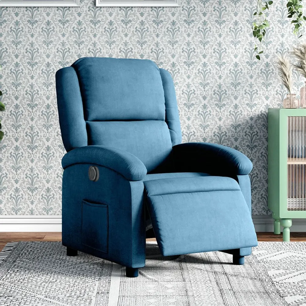 Fauteuil elektrisch verstelbaar fluweel blauw Accu aangedreven