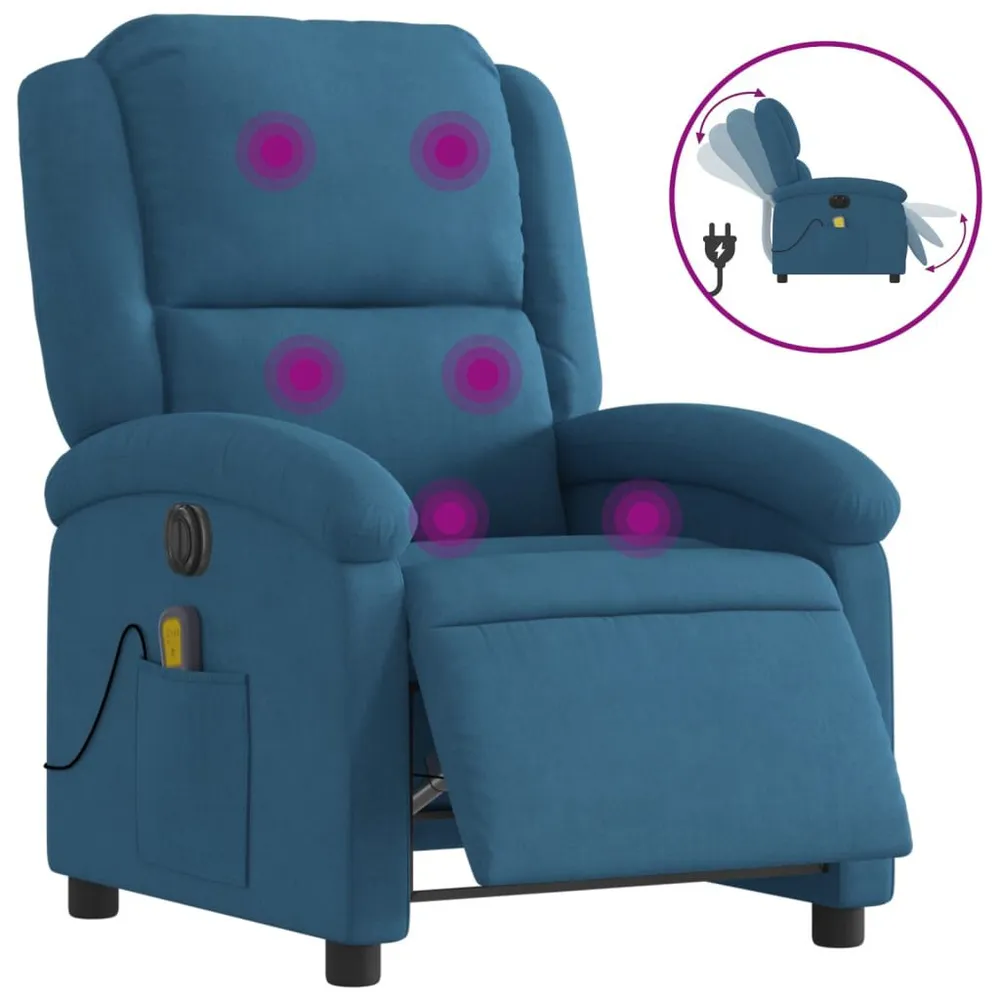 Haakse Massagestoel elektrisch verstelbaar fluweel blauw