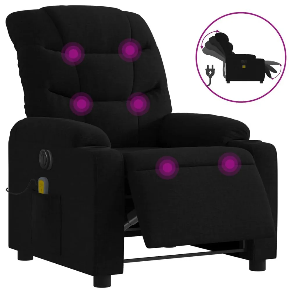 Massagestoel elektrisch verstelbaar stof zwart Accu aangedreven