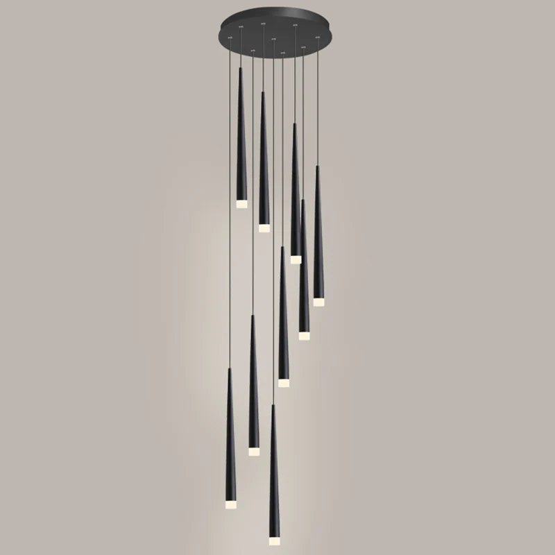 Spiral Veelvoudig Ceiling Light Minimalistic Metallic Staircase Suspension Lighting Acrylic Shade Black