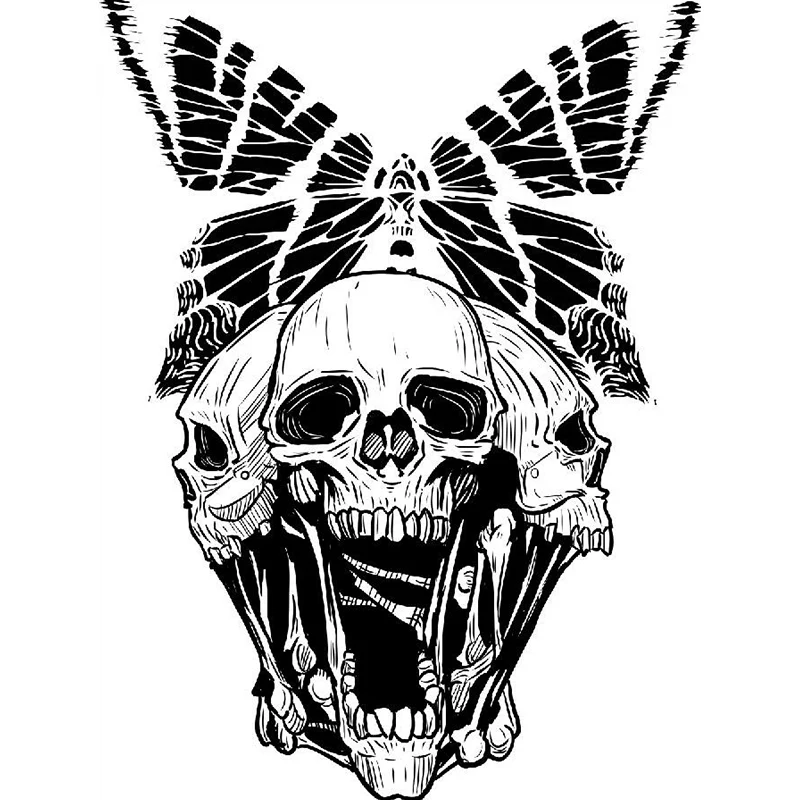 Death Skull and Butterfly Murals Novelty Non-Woven Material Wall Decor Black-White Diverse Kleuren Black