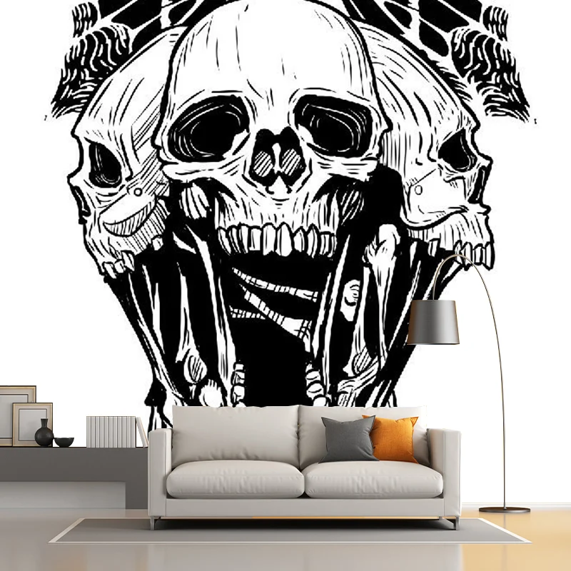 Death Skull and Butterfly Murals Novelty Non-Woven Material Wall Decor Black-White Diverse Kleuren Black