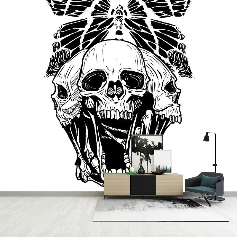 Death Skull and Butterfly Murals Novelty Non-Woven Material Wall Decor Black-White Diverse Kleuren Black