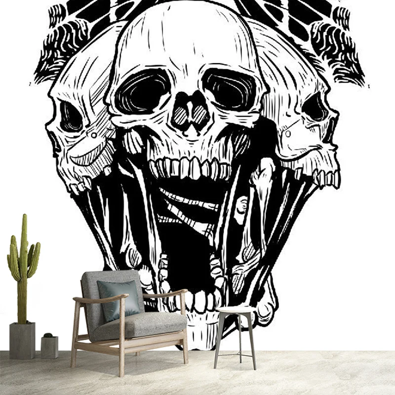 Death Skull and Butterfly Murals Novelty Non-Woven Material Wall Decor Black-White Diverse Kleuren Black