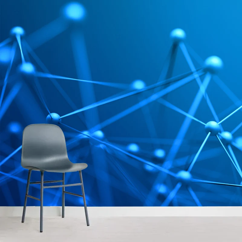 Decking Full Size Molecule Wall Mural Decal Blauw Non-Woven Fabric Wall Decor, Washable, Custom Made Blue