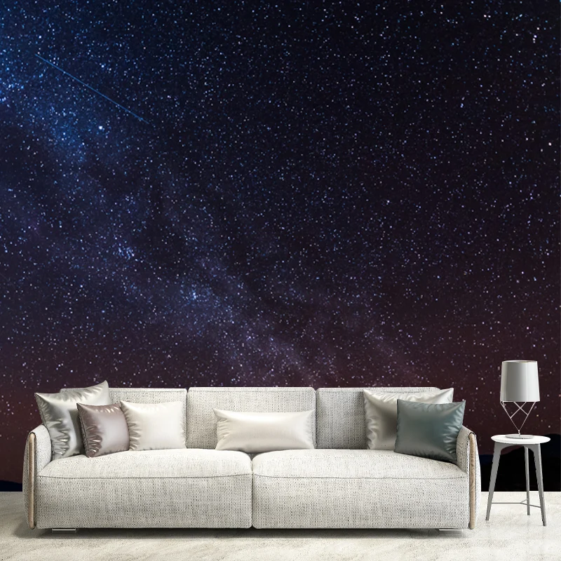 Eco-Vriendelijke Whole Starry Night Wallpaper Mural Blauw Vliesmateriaal Wandbekleding, wasbaar, op maat gemaakte print
