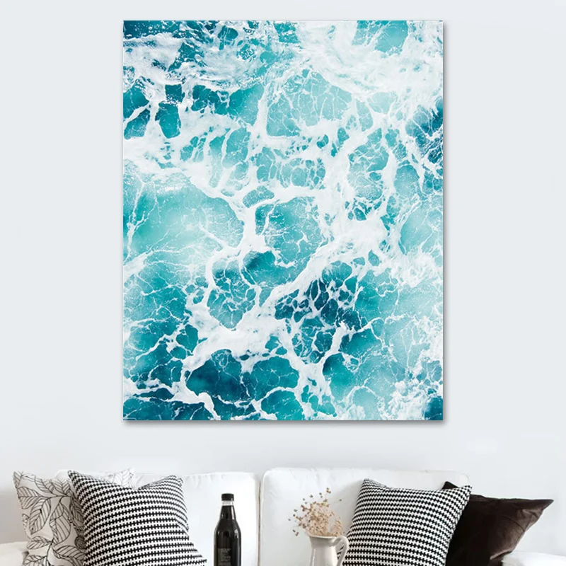 Fotografie Oceaanwater Canvasdoek Muurkunst voor Woonkamer, Pastelkleur, Meerdelig