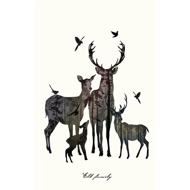 Grey Deer Family Silhouette Murals Watervast Nordic Living Room Wall Decoration VOC-arm Grey