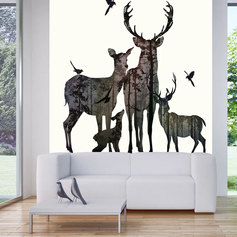 Grey Deer Family Silhouette Murals Watervast Nordic Living Room Wall Decoration VOC-arm Grey