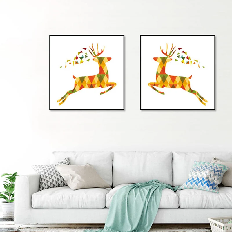 Muurvoorbereiding Nordic herten canvasdoek muur kunst familiekamer muur decor geel op wit, meerdere maten