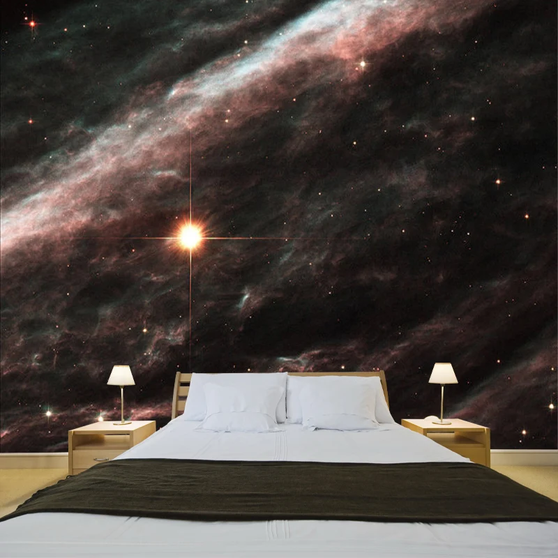 Photography Asteroid Wall Covering Murals Bedroom Decor, Zwart and Orange, Custom Size Black