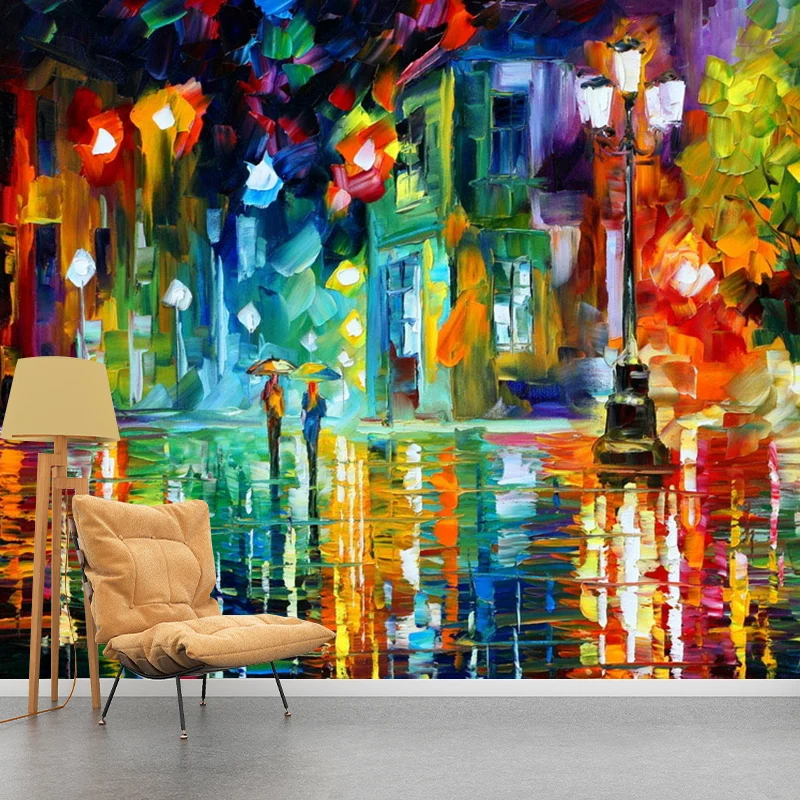 Sneldrogende Multi-Colored Watercolors Street Mural Stain-Resistant Wall Covering Bedroom Decoration Red