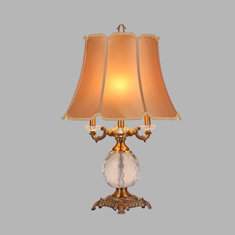 1-lichts nachtlampje Lodge Bell-stof tafellamp met panelen wit/beige voor slaapkamer met kristallen accent - Met Dimfunctie