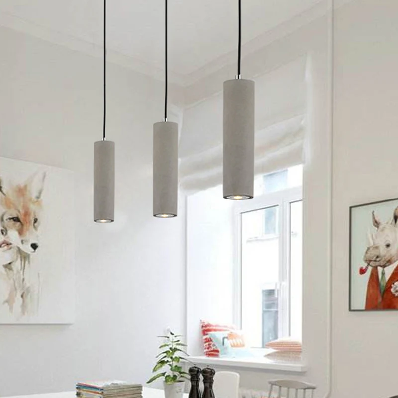 Buisvormige nachtkastjeverlichting, hanglamp Cement, 10,5"/19,5" hoge LED-noordse plafondlamp wit/geel zwak