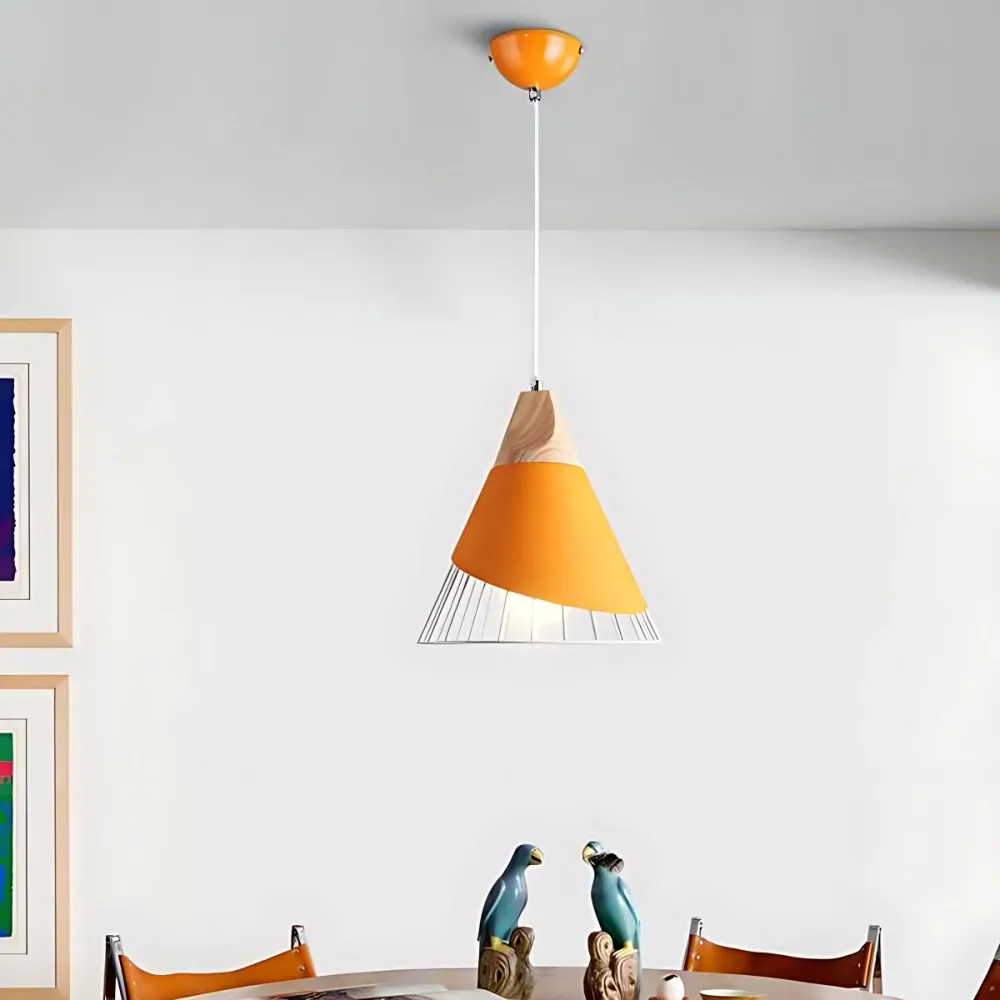 Conische slaapkamertrap hanglamp Metaal One Light Nordic Stijlvolle hanglamp blauw/groen/geel met ijzerdraad - Met Dimfunctie