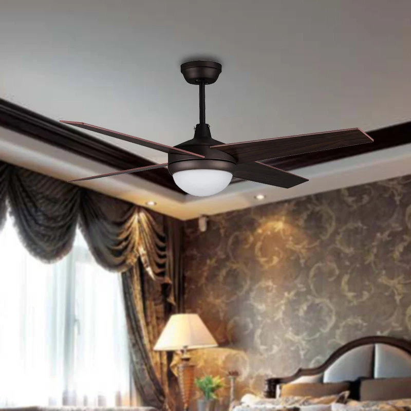 Koepel woonkamer semi-inbouwlamp ouderwets acryl donkerbruin 52" brede LED hangende hangende ventilatorlamp met 4 bladen,...
