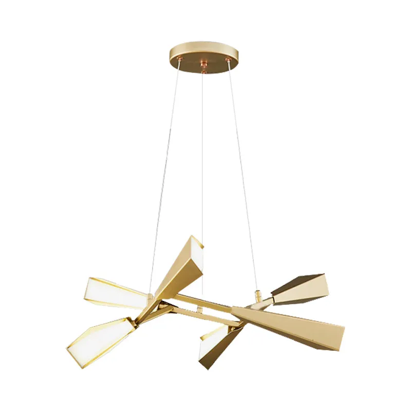 Metalen rechtlijnige kroonluchterverlichting met ganzenkap moderne 6/8 lichten gouden eetkamer hanglamp warm/wit | Incl. M...