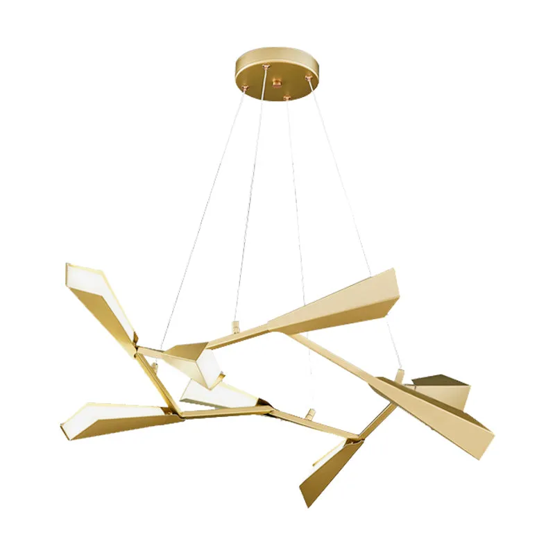 Metalen rechtlijnige kroonluchterverlichting met ganzenkap moderne 6/8 lichten gouden eetkamer hanglamp warm/wit | Incl. M...