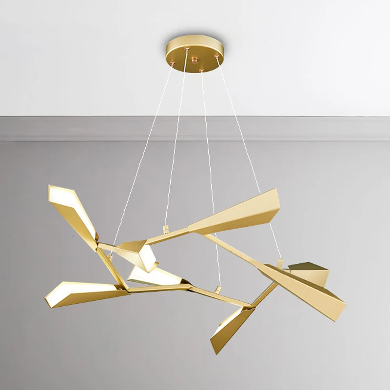 Metalen rechtlijnige kroonluchterverlichting met ganzenkap moderne 6/8 lichten gouden eetkamer hanglamp warm/wit | Incl. M...