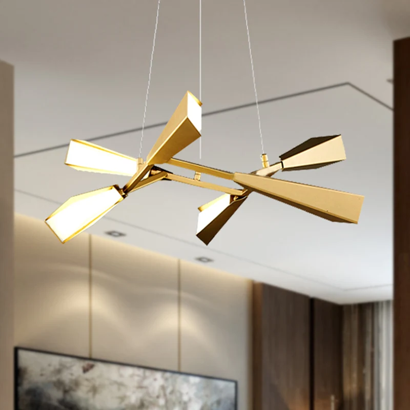 Metalen rechtlijnige kroonluchterverlichting met ganzenkap moderne 6/8 lichten gouden eetkamer hanglamp warm/wit | Incl. M...