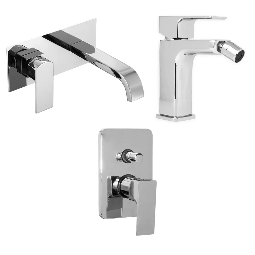 Composition built- basin mixers, bidet and built- two-way shower Nix chrome-plated geel koper