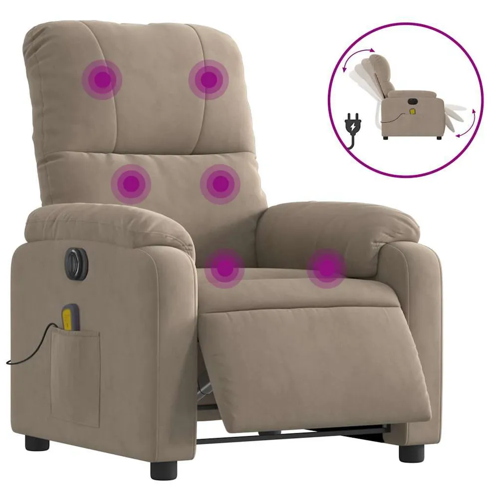 RVS Massagestoel elektrisch verstelbaar microvezelstof taupe
