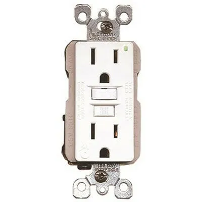 Leviton 15 Amp 125-Volt NEMA 5-15R SmartlockPro 2-Pole Residential Grade Duplex GFCI Receptacle LED, Ivoor