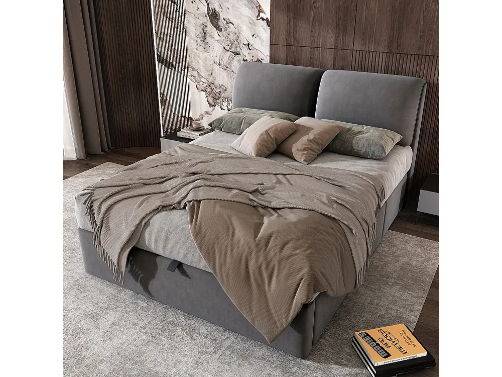 Opbergbed 140 x 200 cm voor volwassenen met 3 lades - fluwelen stof - inclusief boxspring - grijs voor Fietsopslag