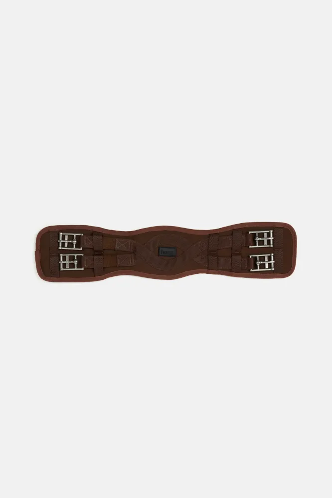 Samara Shaped Neoprene Dressage Girth Elastic Demitasse Bruin 16" met Wieltjes