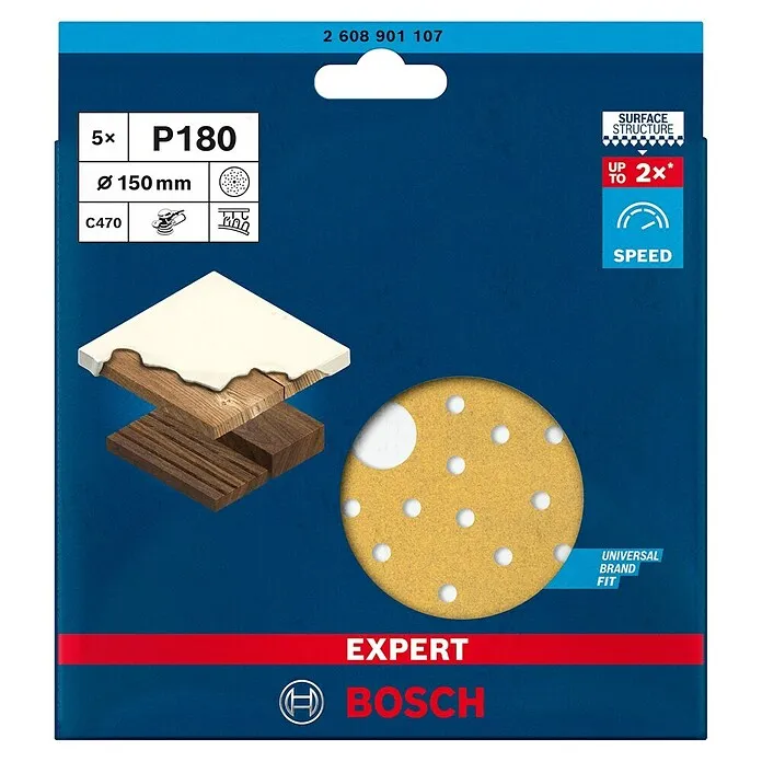 Bosch Expert Schuurpapierset - Diameter: 150 mm, Korreling: 180, 5 st.