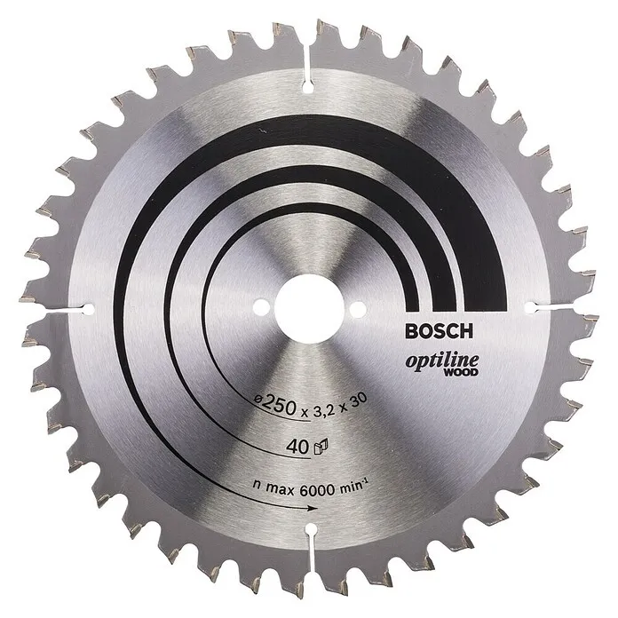 Bosch Cirkelzaagblad Optiline Wood - 250 mm, Boorgat: 30 mm, Dikte: 3,2 mm, 40 st.