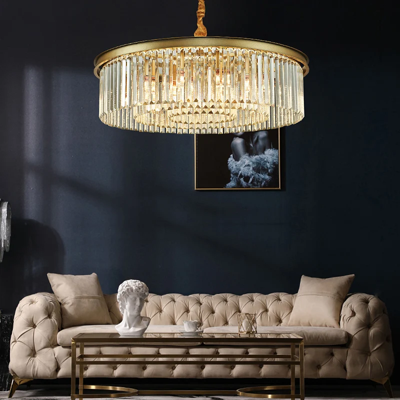 Goudkleurige cirkel ophangverlichting Minimalistische prismatische kristallen kroonluchterlamp voor restaurant met CE-Keur...