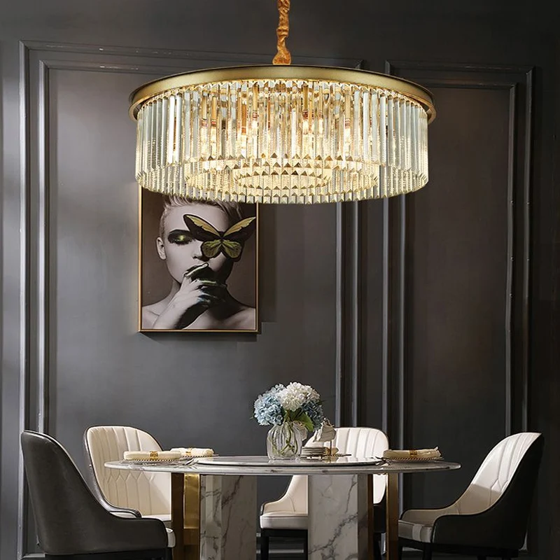 Goudkleurige cirkel ophangverlichting Minimalistische prismatische kristallen kroonluchterlamp voor restaurant met CE-Keur...