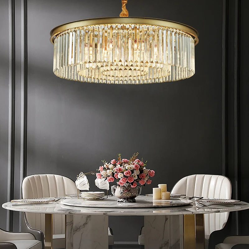 Goudkleurige cirkel ophangverlichting Minimalistische prismatische kristallen kroonluchterlamp voor restaurant met CE-Keur...