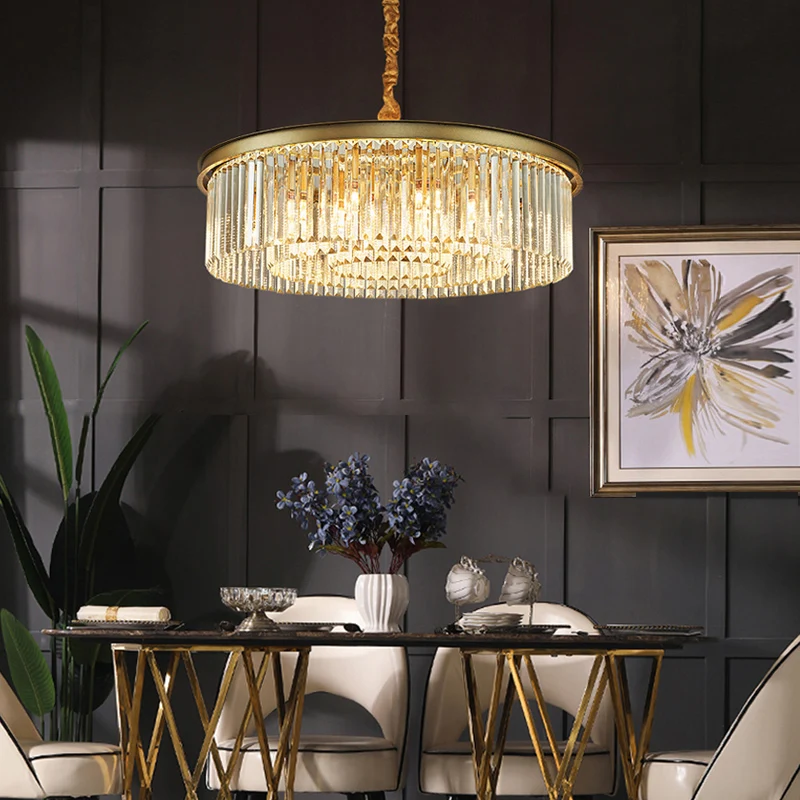 Goudkleurige cirkel ophangverlichting Minimalistische prismatische kristallen kroonluchterlamp voor restaurant met CE-Keur...