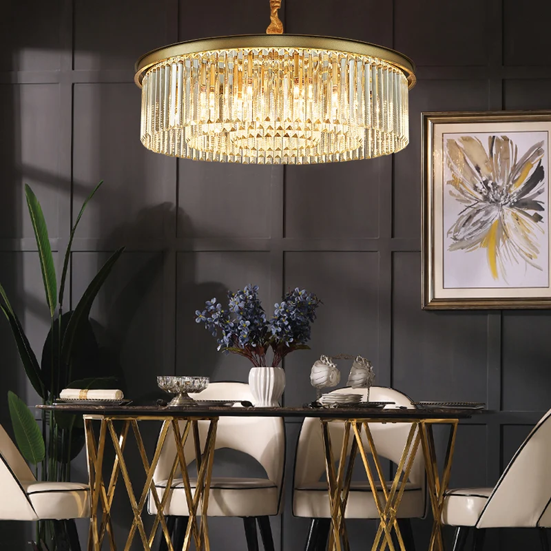 Goudkleurige cirkel ophangverlichting Minimalistische prismatische kristallen kroonluchterlamp voor restaurant met CE-Keur...