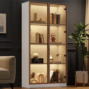 Vitrine met LED-verlichting 16 kleuren - 2 deuren met uitneembare planken - Wit voor Binnen en Buiten