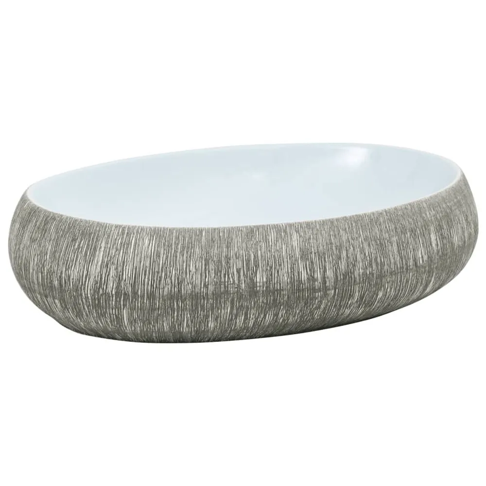 Automatische Opzetwasbak ovaal 59x40x15 cm keramiek grijs en blauw