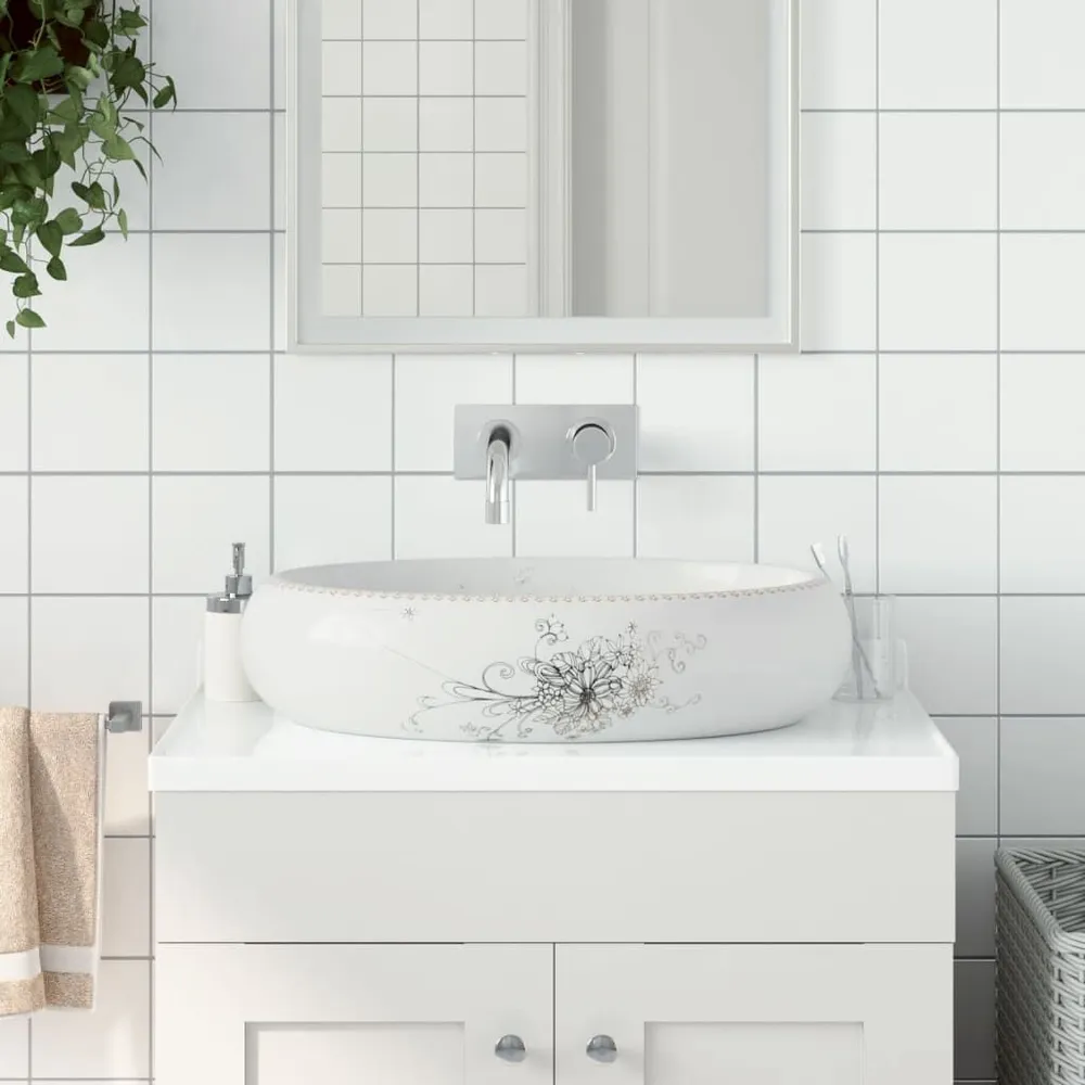 Opzetwasbak ovaal 59x40x15 cm keramiek wit Easy Maintenance | Vervangbare Cartridges