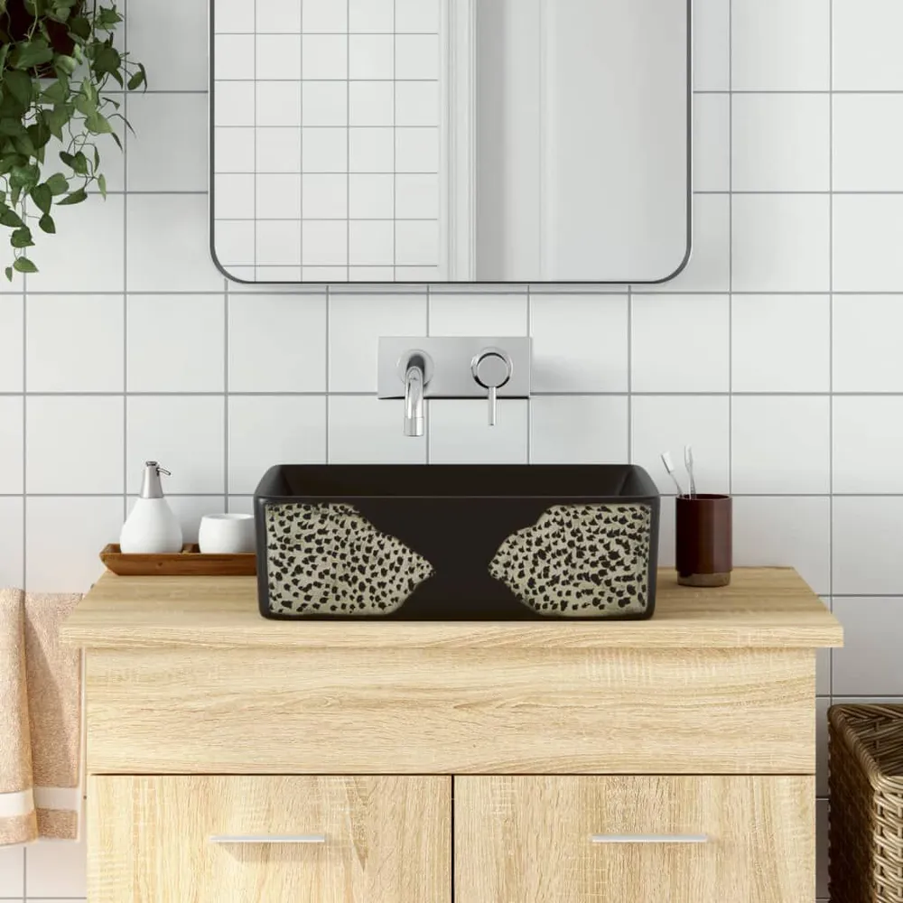 Premium Actief Kool Opzetwasbak rechthoekig 46x35,5x13 cm keramiek zwart