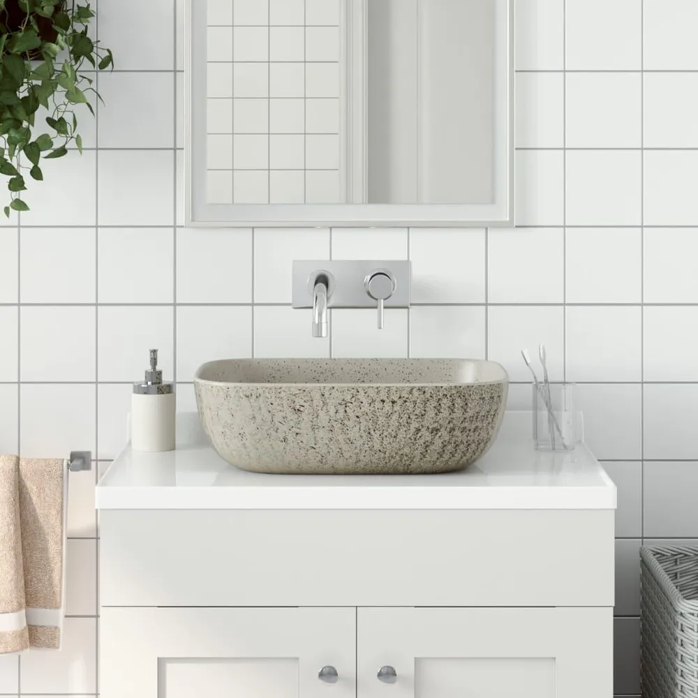 Professionele Kwaliteit Opzetwasbak rechthoekig 48x37,5x13,5 cm keramiek grijs