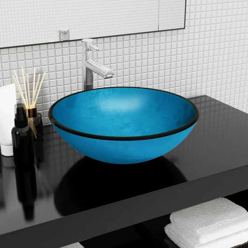 Wasbak 42x14 cm gehard glas blauw Bacterie- en Chloorverwijdering