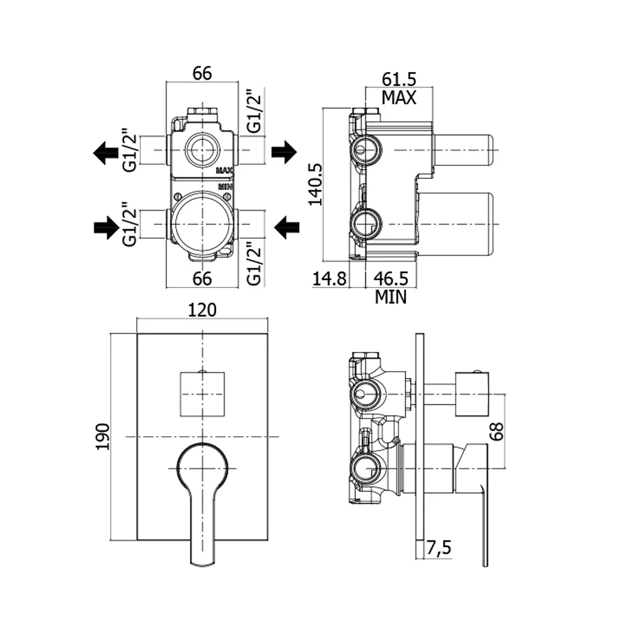 Built- shower mixer 2 outlets Paffoni Rood art. RED018CR