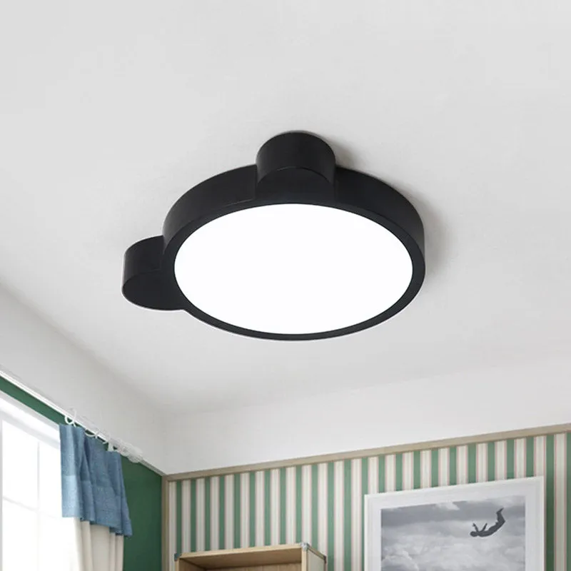 Cartoon Bear Head Ijzer Inbouw LED dicht bij plafondverlichting zwart/wit/roze voor kinderslaapkamer Zwarte Afwerking