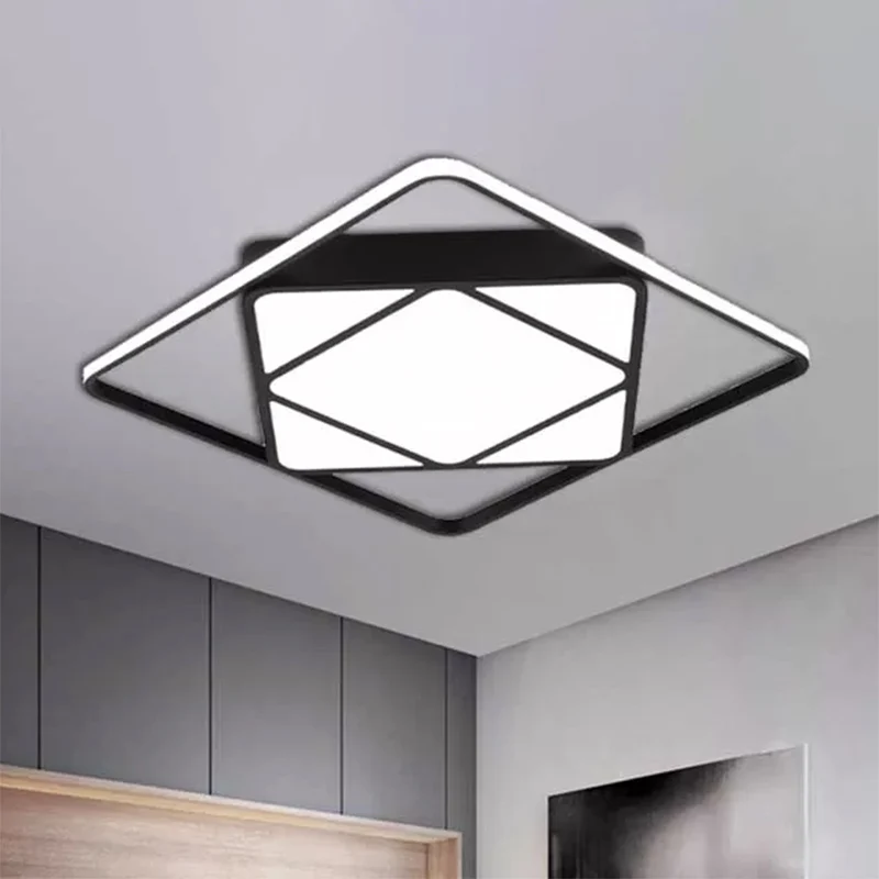 Vlakke Inbouw Rhombus inbouwplafondlamp hedendaags metaal wit/zwart LED-plafondlamp voor slaapkamer warm/wit, 18"/23,5" breed