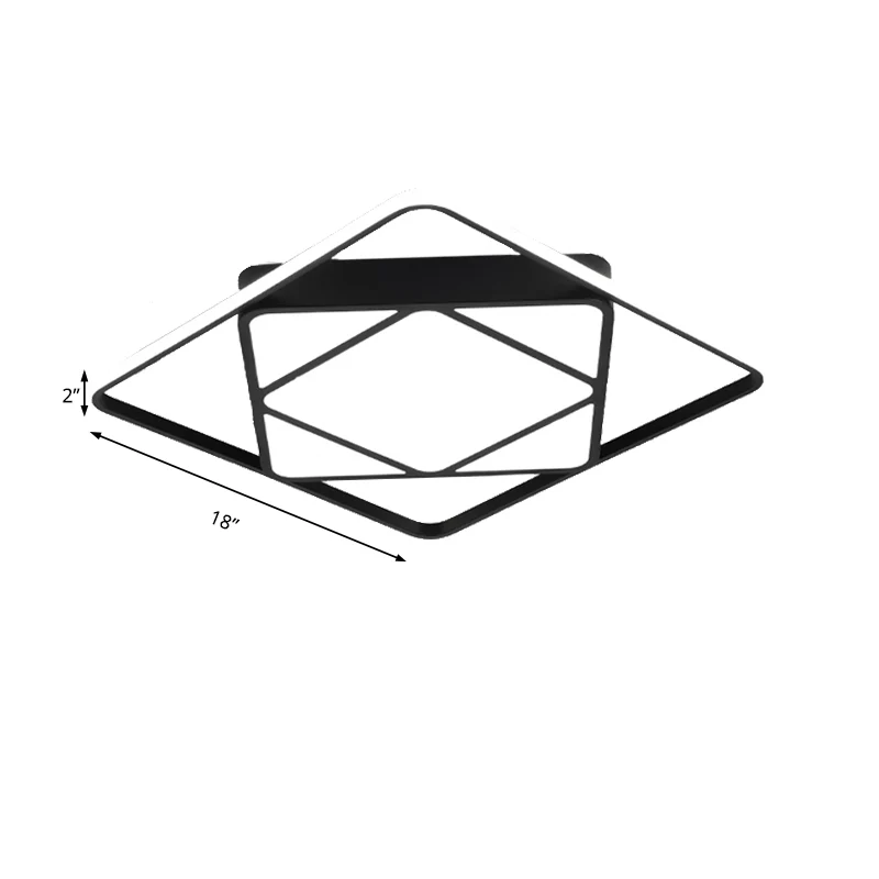 Vlakke Inbouw Rhombus inbouwplafondlamp hedendaags metaal wit/zwart LED-plafondlamp voor slaapkamer warm/wit, 18"/23,5" breed