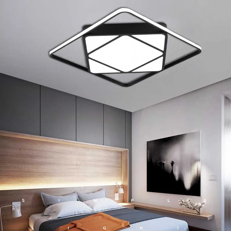 Vlakke Inbouw Rhombus inbouwplafondlamp hedendaags metaal wit/zwart LED-plafondlamp voor slaapkamer warm/wit, 18"/23,5" breed