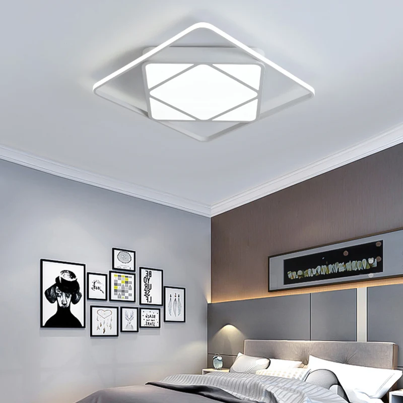 Vlakke Inbouw Rhombus inbouwplafondlamp hedendaags metaal wit/zwart LED-plafondlamp voor slaapkamer warm/wit, 18"/23,5" breed